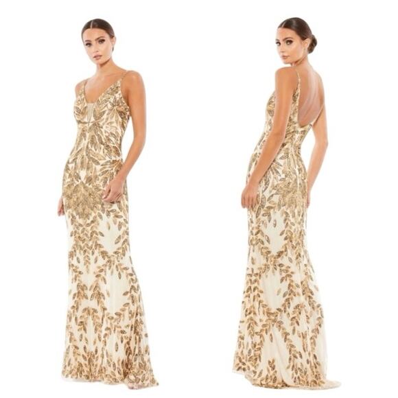MAC DUGGAL Embellished Leaf Evening Gown NWT Size 12 - Picture 1 of 9